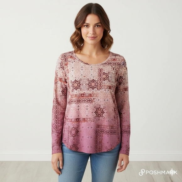 Sonoma Tops - Sonoma Goods For Life Boho Patchwork Ombre Women's Medium Long Sleeve Crew Tee